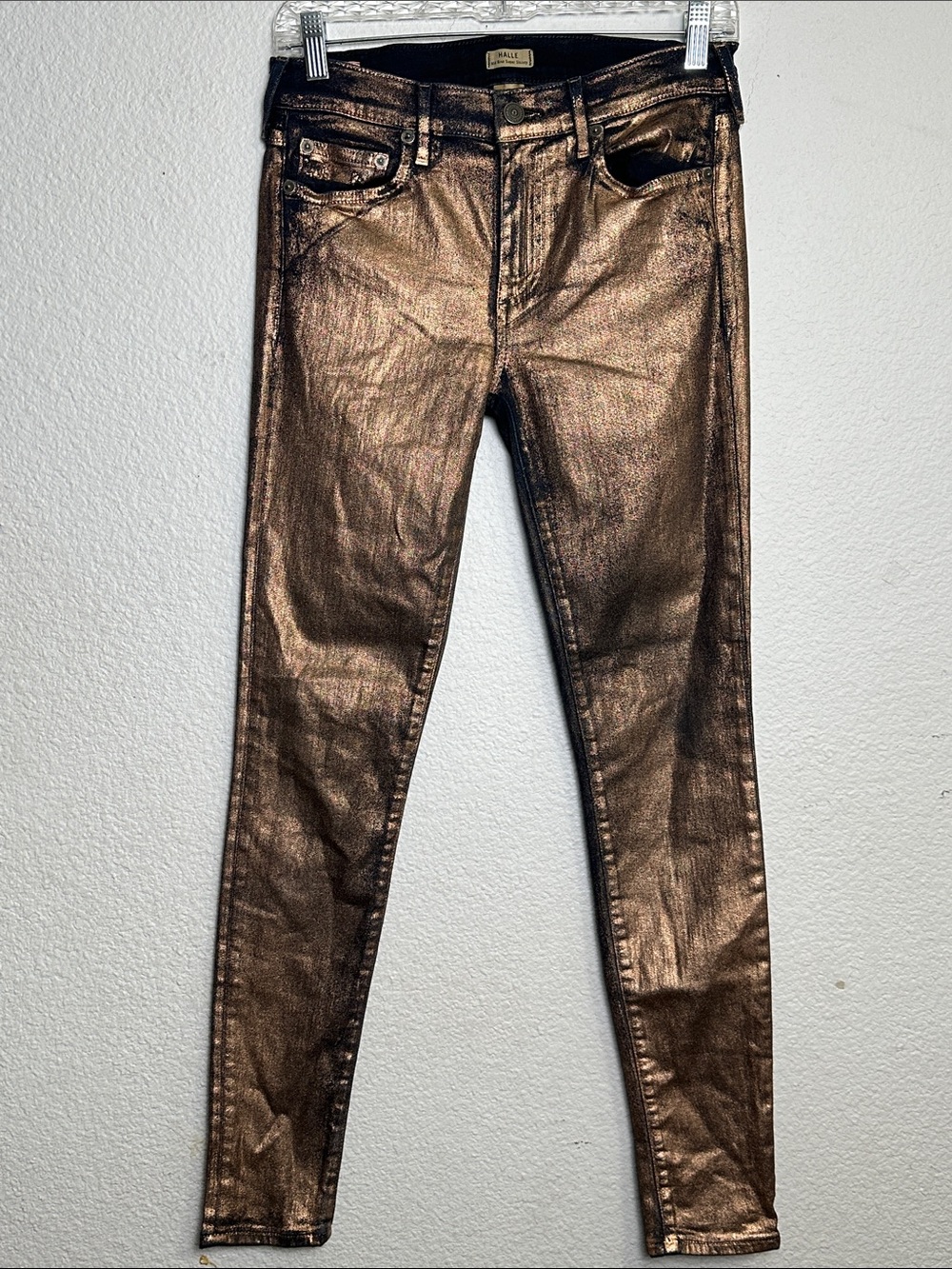 True Religion Halle Super Skinny Jeans Mid Rise Metallic Bronze Womens Size 29